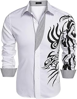 Men's Print Button Down Dress Shirt Fashion Long Sleeve Casual Shirts
