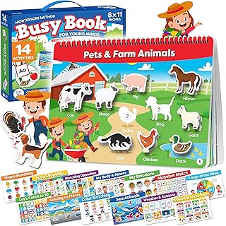 Montessori Preschool Busy Book For Toddlers Ages 3 And Up - Preassembled - Preschool Learning Activities Homeschool Montessori Toys - Gifts For 3 Year Old Boys - 4 Year Old Girl Birthday Gifts