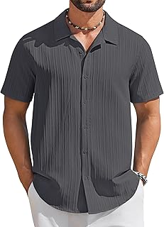 Men's Short Sleeve Casual Button Down Shirts Textured Summer Beach Shirt