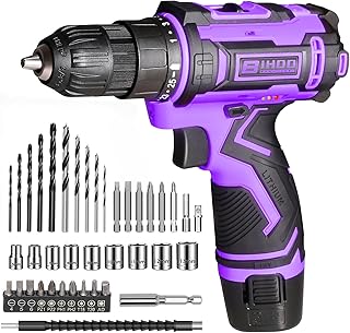 Purple 12V Cordless Drill,Electric Power Driver Kit,3/8-Inch Keyless Chuck, Variable Speed,with Drills Bits Set for Home DIY