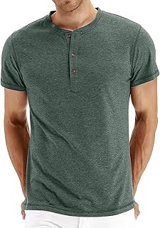 Mens Henley Short Sleeve T-Shirt Cotton Casual Shirt