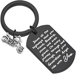FUSTMW Biker Keychain Motorcycle Gift Ride Safe Keychain May Your Guardian Angel Ride with You New Driver Gift for Biker