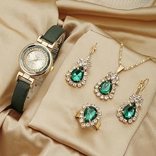 Women’s Candy Color Quartz Watch and Jewelry Set, Fashionable and Simple, Includes Watch, Earrings, Necklace, and Ring