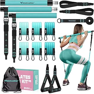 Pilates Bar Kit with Resistance Bands, Multifunctional Pilates Bar for Women & Men with Heavy-Duty Metal Adjustment Buckle, Pilates Home Equipment for Full BodyWorkouts