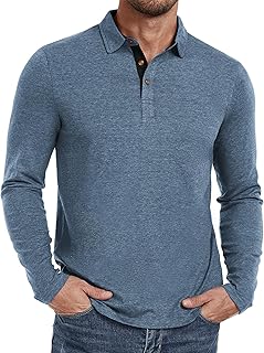 Mens Polo Short/Long Sleeve Shirt Classic Button Basic Solid Color Designed Collared Polo Shirt Fashion Casual Shirts