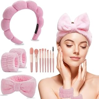 CAZYTOYZ Sponge Spa Headbands for Women Wristband Set Puffy Makeup Brush Headband Set for Washing Face Soft Towel Skin Care Head Band Cute Hair Band Shower