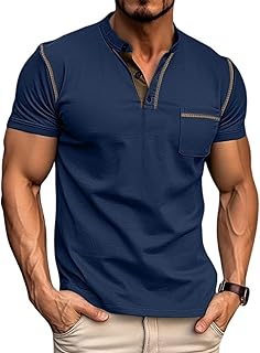 Men's Henley Shirts Short Sleeve Casual Lightweight Slim Fit Basic Button T-Shirt with Pocket