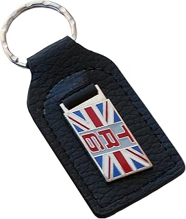 Triumph TR6 Union Jack Flag Leather and Enamel Key Ring Key Fob