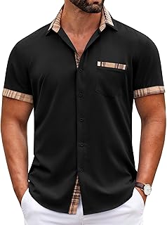 Mens Short Sleeve Button Down Shirts Casual Wrinkle Free Dress Shirt Plaid Collar Summer Shirts