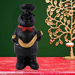 Craftinuity Resin Cute Chef Showpiece Miniature Statue for Kitchen Decoration Figurine for Home Decor, Dining Room, Living Room, Bedroom, Office, Gift (Black)