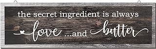 Jetec The Secret Ingredient Is Always Love and Butter Sign Funny Wood Kitchen Sign Funny Farmhouse Wall Decor Rustic Kitchen Wall Decoration, 15.7 x 4.7 Inch(Brown)