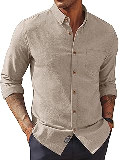Mens Classic Fit Linen Shirts Long Sleeve Button Down Business Casual Shirts