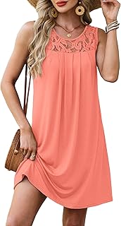 Summer Dresses for Women Beach Cover Up Sleeveless Lace Crewneck Sundress (S-3XL)