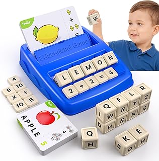 DEGIDEGI Educational Toys for Kids Ages 3-8, Matching Letter Spelling Math Game ABC Learning, Christmas Birthday Gifts Preschool& Kindergarten Kids for 3 4 5 6 7 8 Year Olds Boys and Girls Navy Blue