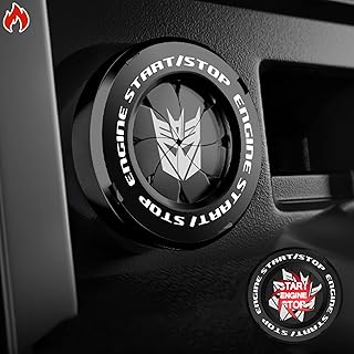 Tybasthe Rotary Push Start Button Cover, Decepticon Car Accessories Engine Start Stop Button Cover, Car Stickers Interior Decor, Motorcycle Ignition Key Switch Cover, Black