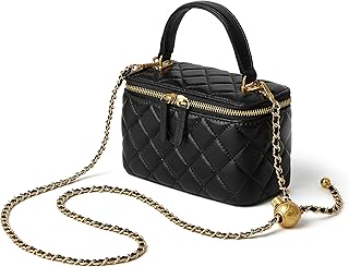 Small Quilted Box Crossbody Purse For Women, Designer Lambskin Leather Mini Top Handle Tote Bag With Chain Strap