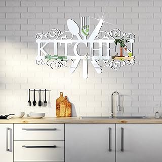 Spakon Wall Stickers for Kitchen Acrylic Decals Kitchen Wall Decorations 3D Mirror Decor for Dining Room Home(Silver)