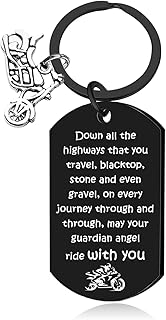 Motorcycle Keychain Gifts for Men, Ride Safe Dad Keychain Motor Cycle Accessories for Bikers, Cool Gifts for Motorcycle Riders Men, May Your Guardian Angel Ride with You Keychains