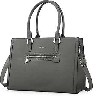 Structured Satchel Purses for Women, Medium Vegan Leather Top Handle Handbag with Pockets, Classy Work Bag for Ladies