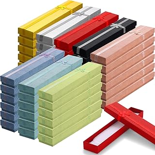 Tondiamo 64 Pcs Necklace Gift Box Bulk with Bow Cotton Filled Cardboard Jewelry Boxes for Watch Bracelet Box Gift Cases Mother's Day Birthday Anniversary, 1.6 x 7.9 x 0.9 in