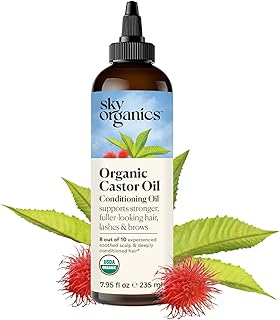 Sky Organics - Castor Oil Organic - Volumizing Hair Oil - Scalp, Lashes, Brows - Pure Castor Oil Cold Pressed - Natural Conditioner - Omega Fatty Acids, Vegan - Beauty, Hair Care, & Self Care - 8oz