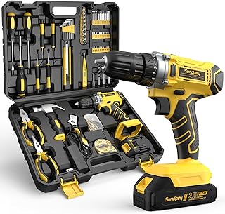 Sundpey Tool Kit with 21V Drill - 170-PCs Portable General Basic Home Repair Tool Set with Power Drill & 2.0Ah Battery & Charger & Tool Box for Homeowner Drilling DIY Projects House Repairs & Handyman