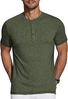 Men's Henley Shirts Short Sleeve Casual Basic Tee Summer Button Henley Soild T Shirts
