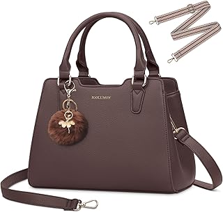 Women's Top-Handle Handbags PU Vegan Leather Satchel Purses for Women Designer Tote Purse Handbag with Cute Pompom