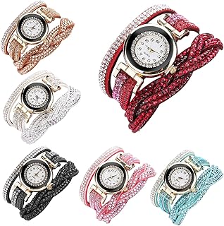 Women Ladies Wholesale 6 Pack Diamond Watch Set Lot Leather Wrap Around Bracelet Analog Quartz Dress Wrist Watches