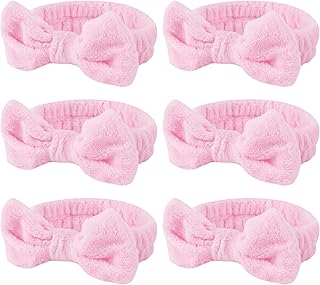 Casoty Pink 6 Pcs Spa Headband, Hair Band for Washing Face, Makeup Headband, Skincare Headbands, Soft Fleece Hairband for Face Washing Yoga