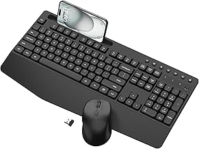 EDJO Wireless Keyboard and Mouse Combo, Full-Size Ergonomic Wireless Computer Keyboard with Wrist Rest, Phone Holder, Sleep Mode, Comfortable Natural Typing Set for Windows, Laptop, Mac, PC