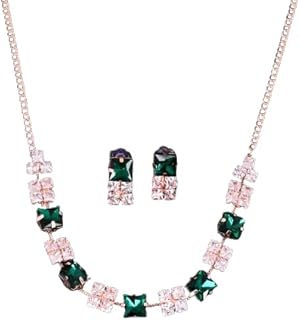 Delicate Women Fashion Handmade Multicolor Necklace Set With Earring & Watch Rose Gold Plated Jewelry Set