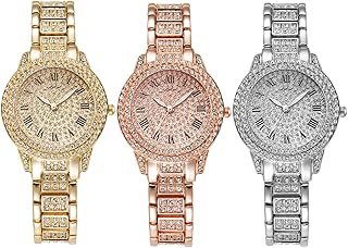 3Pack Ladies Diamond Watch Luxury Rhinestone Bracelet Quartz Analog Watches Set Wristwatch for Women