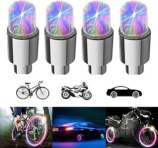 4 Pack LED Bike Wheel Lights Car Tire Valve Stems Caps Bicycle Motorcycle Waterproof Tyre Spoke Flash Light Cool Reflector Accessories for Men Women Kids (Colorful)