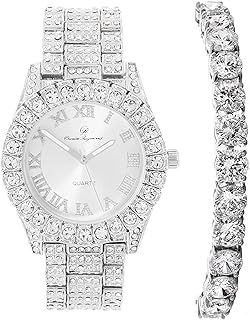 Women's Big Rocks Bezel Colored Dial with Roman Numerals Fully Iced Out Watch - ST10327LA