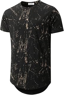 Mens Hipster Hip Hop Ripped Round Hemline Pattern Print T Shirt