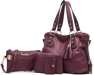 Fashion Handbag for Women Shoulder Bag Top Handle Satchel Hobo Tote Bag Purse Set 4pcs