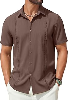 Mens Short Sleeve Cuban Guayabera Shirt Casual Summer Beach Button Down Shirts