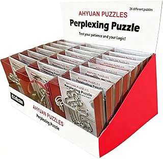 AHYUAN 24 Packs Large Metal Puzzles Brain Teaser IQ Wire Puzzles with Individual Backside Solution Paper Box Gift Package Educational Puzzle Games Toys Magic Trick Toy Party Favors for Kids Adults