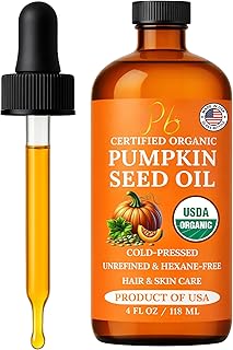 Pumpkin Seed Oil – USDA Organic, Cold-Pressed & 100% Pure, Unrefined, Pumpkin Oil for Hair Growth, Dry Skin & Face – Natural Anti-Aging Moisturizer & Hair Oil for Dry, Damaged Hair – Glass Bottle
