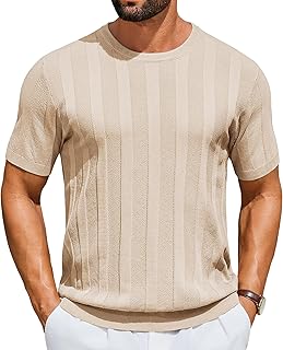 Mens T-Shirts Short Sleeve Knit Shirt Crew Neck Sweater Fashion Casual Textured Pullover Tees