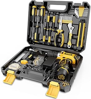 Sundpey Home Tool Kit with Drill - 166-Piece General Basic Home Repair Tool Set with 12V Cordless Power Drill & Battery & Charger & Portable Tool Box for Garden Office House Apartment Repair Men Women