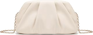 Women's Fashion Cloud Shape Evening Bag Charming Fold Leather Clutch Handbag with Chain