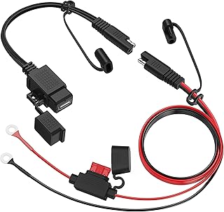 MICTUNING Motorcycle USB Charger,SAE to USB Cable Adapter SAE Quick Disconnect 2.1A Waterproof USB Port with Inline Fuse, Socket Cable 12V-24V for Motorcycle Cellphone Tablet GPS More
