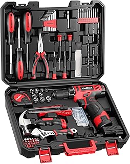 PULITUO 148-Piece Home Drill Set with 12V Red Cordless Drill, Hand Tools, Tool Box, Ideal for Men, Women, and DIY Enthusiasts for Home Improvement.