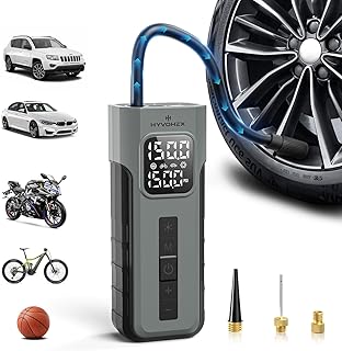 Tire Inflator Portable Air Compressor, 1 Min Fast Inflation Cordless Bike Pump with Digital Pressure Gauge LED Light, 150 PSI Electric Air Pump for Car Tires, Bicycle, Motorcycle, Ball (Grey)