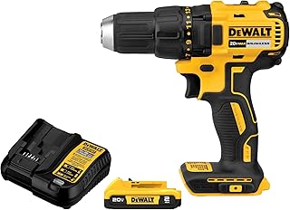 DEWALT 20V MAX Cordless Drill Driver Set, Electric Drill, Brushless 1/2 In 2 Speed, 2.0 Ah Battery and Charger Included, LED Light (DCD777D1)