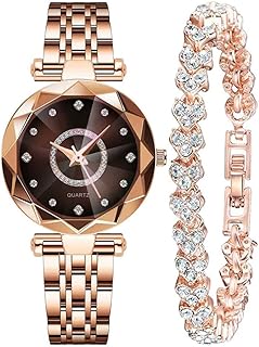 Women Watches with Bracelet Rose Gold for Lady Elegant Stainless Steel Strap Fashion Analog Creative Diamond Dial Wrist Watch