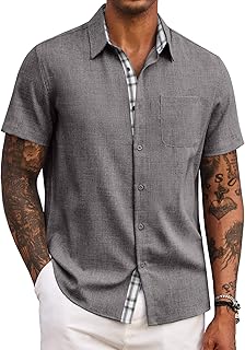 Men's Button Down Shirts Short Sleeve Casual Summer Beach Vacation Wedding Shirt with Pocket