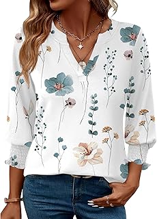 Women's 2026 Fashion Tops 3/4 Length Sleeve Business Casual Blouses Summer Tees Shirts S-4X